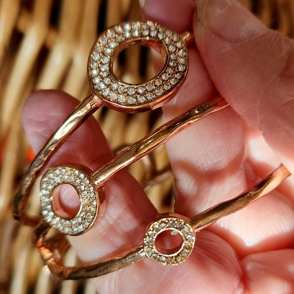 Rose Gold Stack Set Bracelets Rhinestones - Picture 4 of 8